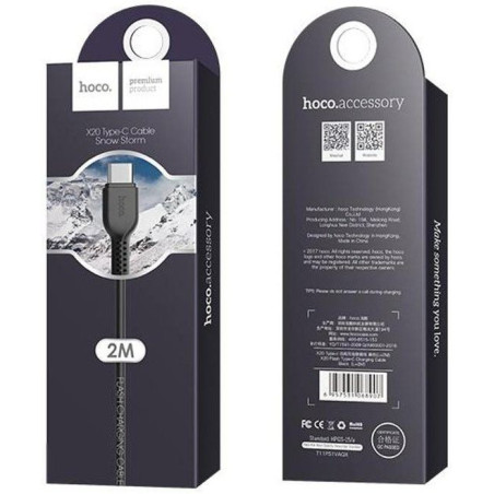 HOCO Flash X20 USB naar Type C kabel Zwart 2 Meter