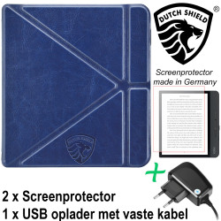Origami Sleepcover Kobo Libra H2O Hoes Marine Blauw + Screenprotector + Oplader