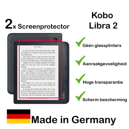 Screenprotector Kobo Libra 2 - inhoud 2 stuks - Made in Germany